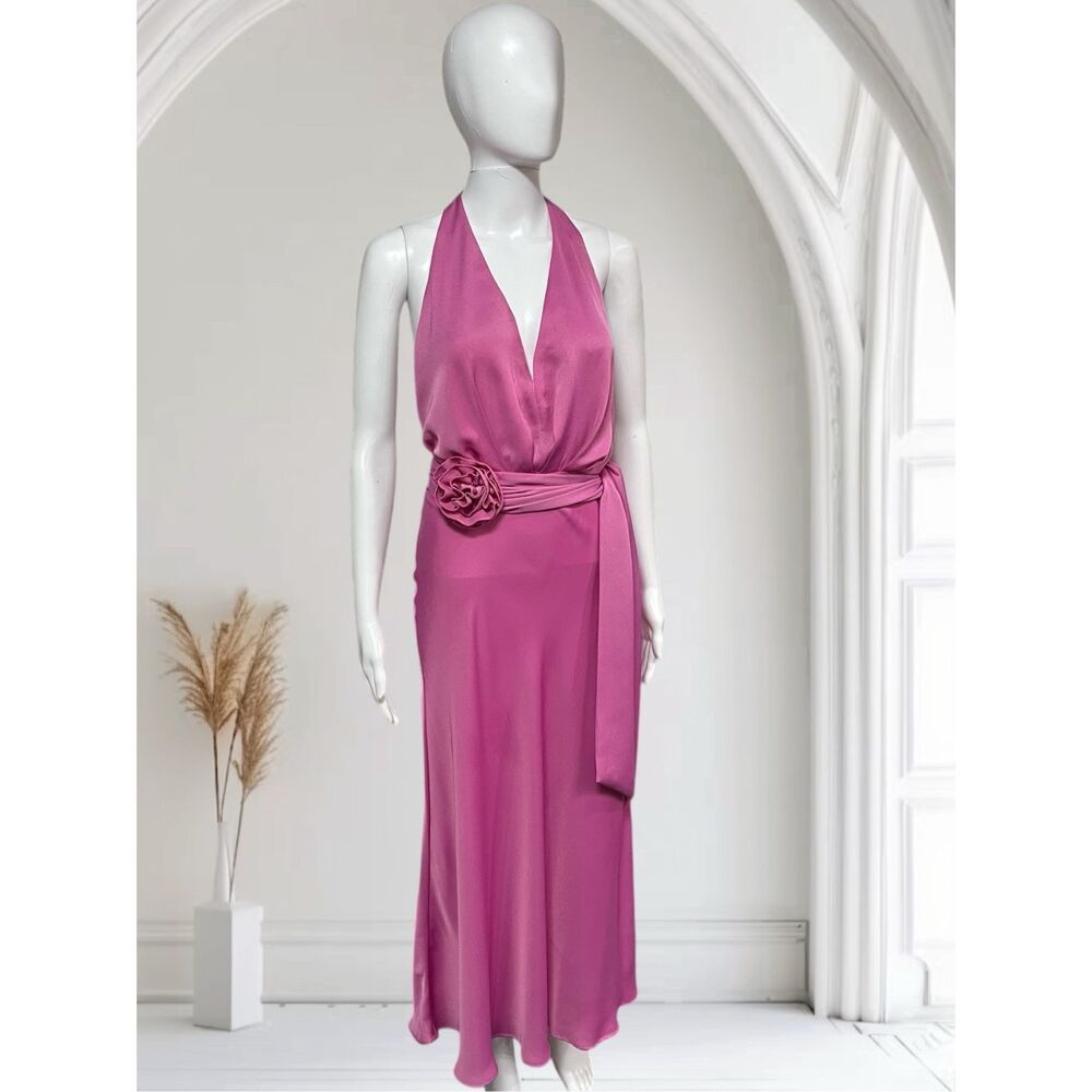 NWT Zara Pink Midi Dress with FLOWER BELT removable
